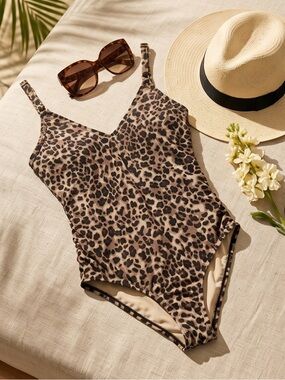 Aqua Green Leopard Print One-Piece Swimsuit in Brown and Black